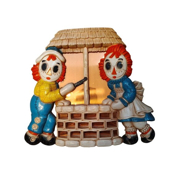 Vintage Bobbs Merrill Raggedy Ann Andy Wall Art, Copper Wishing Well Kitsch - Picture 1 of 5